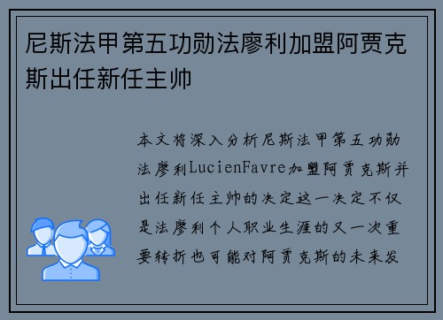 尼斯法甲第五功勋法廖利加盟阿贾克斯出任新任主帅